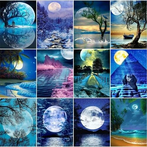 EverShine Diamond Paitning Full Square Landscape Diamond Embroidery Moon Scenery Cross Stitch Picture Rhinestones Hoem Decor