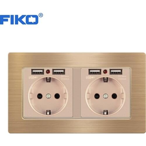 FIKO wall power socket Household stainless steel panel 16A socket with usb 146mm*86mm family hotel