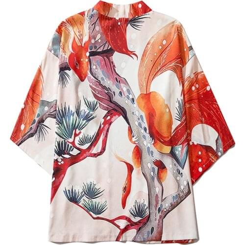 Japanese Harajuku White Robe Female Tokyo Traditional Clothing Japan Anime Squirrel Kimono Streetwear Men Women Cardigan Geisha