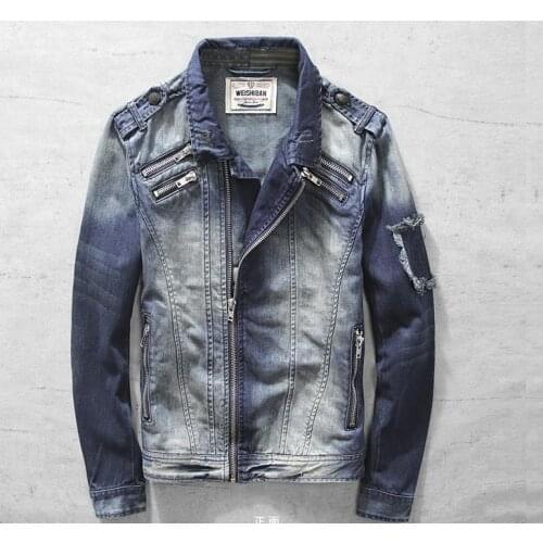 Cotton Blue Denim Jean Classic Biker Motorcycle Jacket
