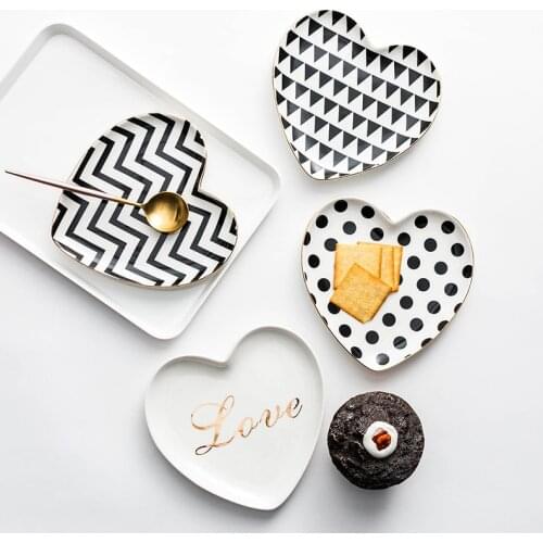 Heart Shaped Ceramic Plate Dish Trinket Jewelry Dish Decorative Tray Table Decoration Fruit Dessert Snack Cutlery Tableware