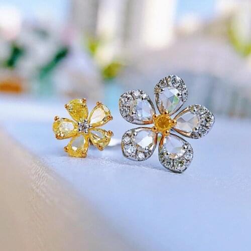 KOFSAC New Elegant Flower Rings For Women 925 Sterling Silver Party Jewelry Zircon Yellow Ring Lady Romantic Anniversary Gifts