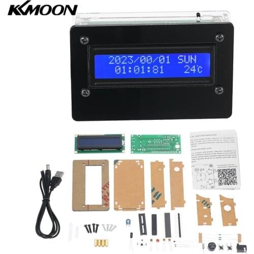 1602 LCD DIY Digital Clock Kit with Acrylic Case Time Temperature Date Week Display 3-channel Alarm Clock