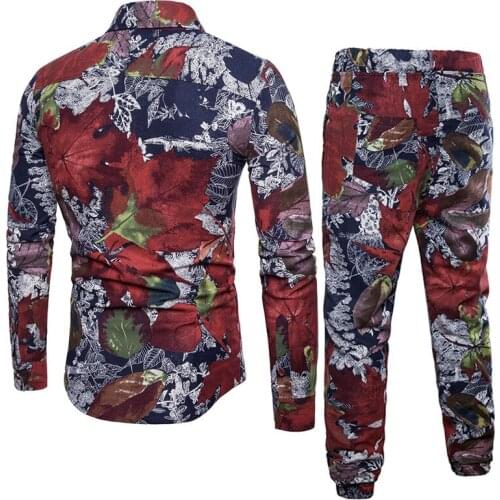 Ethnic Costumes Mens Sets Shirts + Trousers Two-piece Suite Short sleeve Summer Fashion mens clothing Casual Male Printing 5XL