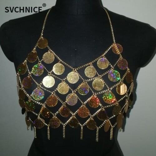 Colorful Women Acrylic Crystal Tank Tops Festival Beach Halter Camis Gem Sequins Nightclub Party Female Crop Top Hollow