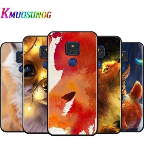 Cute Cartoon Animal Fox for Motorola G9 G8 G Edge One E7 E6 Power Lite Marco Hyper Fusion Plus Play Black Phone Case