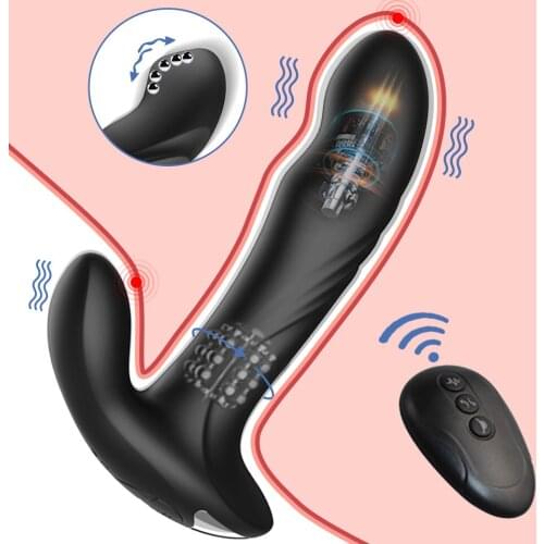 Powerful Dual Vibrating G Spot Vibrator Wireless Remote Dildo Vibrator Anal Plug Metal Bead Rotate Ass Vaginal Prostate Massager