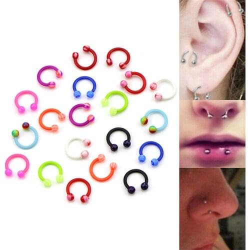 20Pcs/Set Hot New Fashion C Shaped Ball Acrylic Helix Nose Hoop Ring Piercing Body Jewelry Drop Shpping
