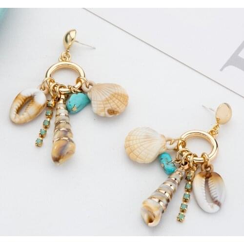 Jaeeyin 2021 Trendy New Arrival Ocean Shell Dangle Natural Stone Pendant Casual Bohemia Holiday Earrings Jewelry Gift For Women