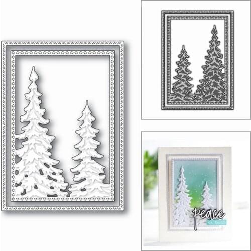 New Christmas Pine Trees Rectangle 2020 Metal Cutting Dies for DIY Scrapbooking and Card Making Decor Embossing Craft No Stamps