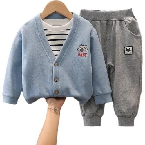 New Spring Autumn Baby Boys Clothes Suit Children Cotton Jacket T-Shirt Pants 3Pcs/Sets Toddler Sports Costume Kids Tracksuits