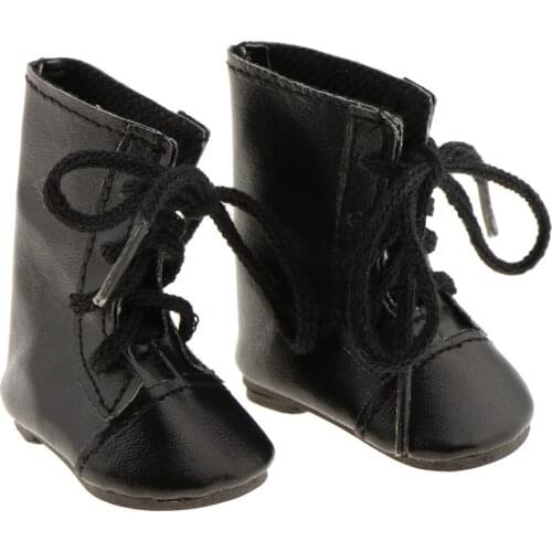 Handmade Shoes Lace Up Combat Boots For 14'' Girl Dolls Clothing - Black