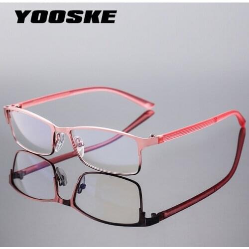 YOOSKE Classic Reading Glasses Women Transparent Blue Light Blocking Men Metal Half Frame Hyperopia Eyeglasses +1.0 2.0 3.0 4.0