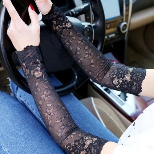 Mittens Summer Women Sexy Lace Covered Arm Sleeve Sunscreen Long Lace Fingerless Mittens Elastic Sleeve Ladies Driving Gloves