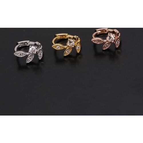 1 PCS Cute Micro Pave CZ Mini Leaf Shape Piercing Hoop Earring Simple Gold Color Small Cartilage Ear Clip Cuff Jewelry