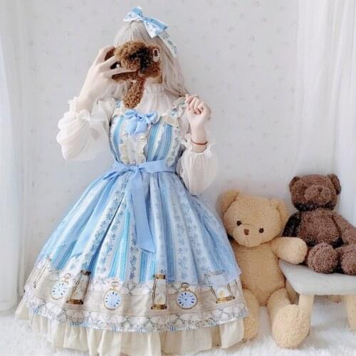 Sweet Lolita Japanese Kawaii Girl Dress Gothic Lolita Jsk Op Princess Loli Vintage Lace bowknot cute printing victorian dress