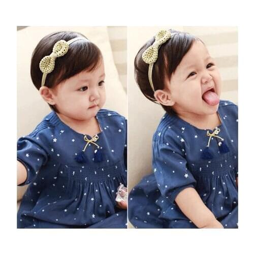 New kid newborn baby girls headband elastic hair head bands wraps Gold/Silver Bowknot headbands turbante headwrap 2016