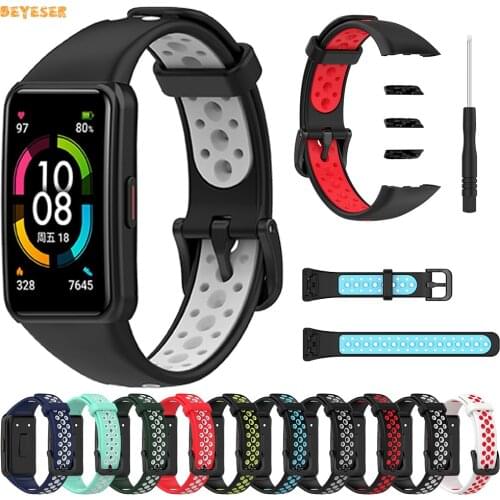 Sport Silicone Watchband Wrist Strap For Huawei Band 6/Honor Band 6 Smartwatch Band Breathable Replacement Wristband Bracelet