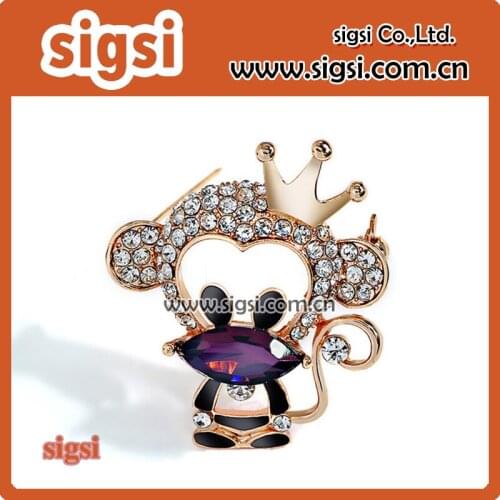 Retro large purple Crystal Rhinestone Lovely Monkey Brooch Pin for Shirt