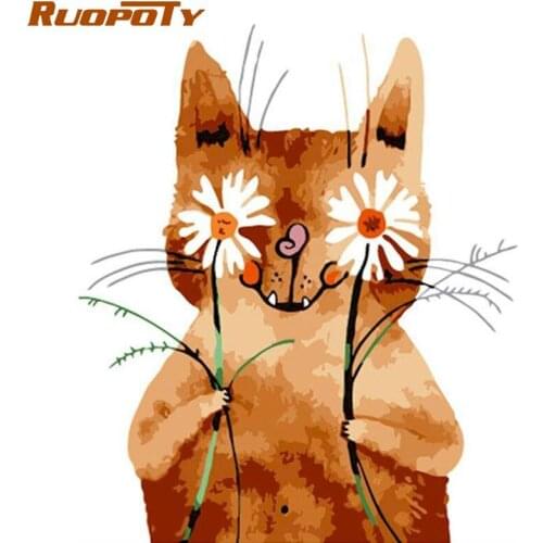 RUOPOTY Cat Animal DIY Painting By Numbers Kits Acrylic Paint On Canvas Hand Painted Painting For Living Room Artwork Gift