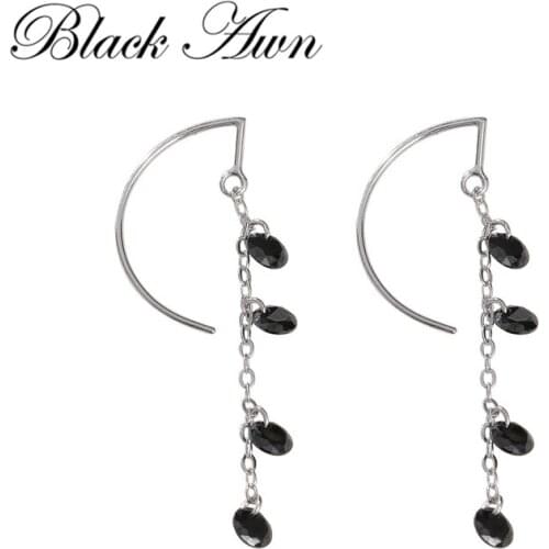 2020 New Romancit 925 Sterling Silver Jewelry Engagement Flower Drop Earrings For Women Black Spinel Female Earring Gift I188