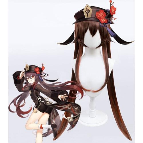 Synthetic hairpiece Hu Tao Cosplay Wig Hair Extension Wigs for Women Genshin Impact Party Wig Brown Ombre long ponytail MUMUPI