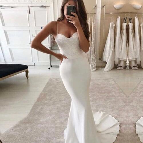 LORIE Mermaid Wedding Dresses 2021 Spaghetti Strap Appliques Soft Satin Boho Wedding Gown White Ivory Simple Bride Dress