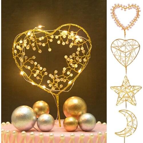 Birthday Simulated Pearl Cake Toppers Party Decoration Cake Decorating Tool Ornament with Light TUE88