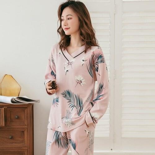 2021Spring and Autumn Womens Pajamas Long Sleeve Two-piece Loose Home Wear Pajamas for Women Sleepwear Sleep Tops Pijamas Women