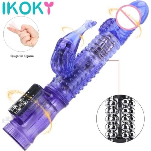 IKOKY Rotate Beads Rabbit Vibrator Dildos Anal Sex Toys For Women Vagina Clitoris Massager Erotic Machine Couples Adults Shop