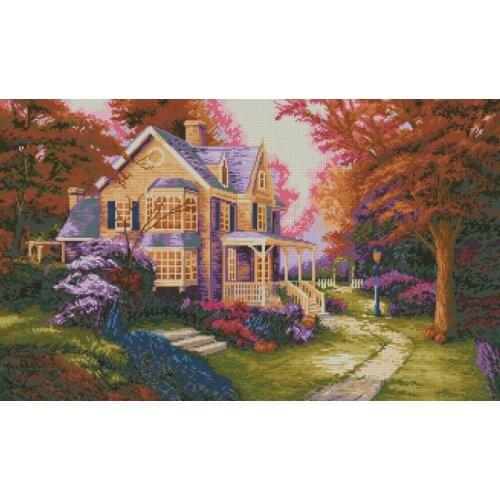 Top Quality beautiful lovely counted cross stitch kit villa house home in summer flowr tree