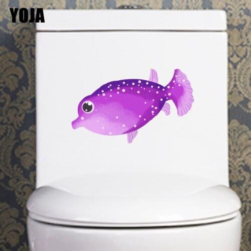 YOJA 24.7X12.6CM Purple Aquatic Fish Home Decor Toilet Decal Wall Sticker Funny Cartoon T3-1060