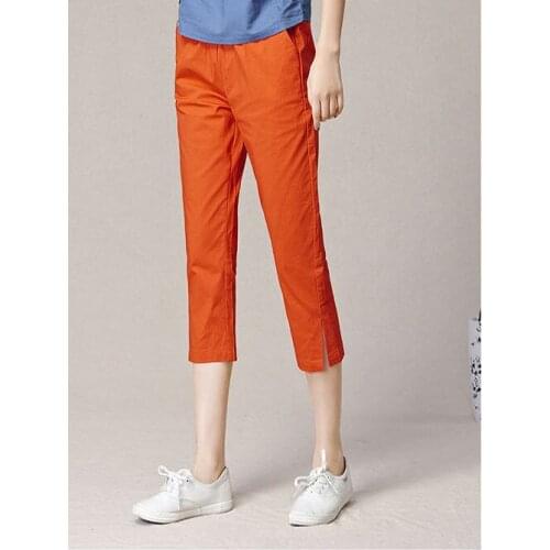Summer women fashion loose high waist harem design calf length casual capris lady color breathable cotton blended bottom pants