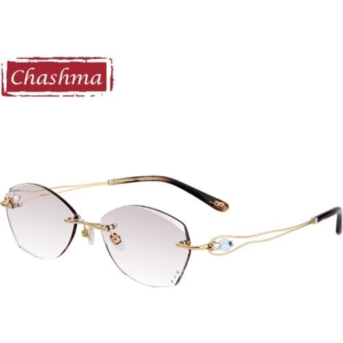 Women Light Eyeglass Pure Titanium Gray Prescription Lenses Rimless Optical Light Weight Frames Anti Blue Ray Glasses Frame
