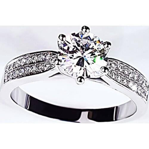 Double Row Diamond Real 925 Sterling Silver Ring Women Luxury Classic Elegant Exquisite Engagement Wedding Party Gift Girlfriend