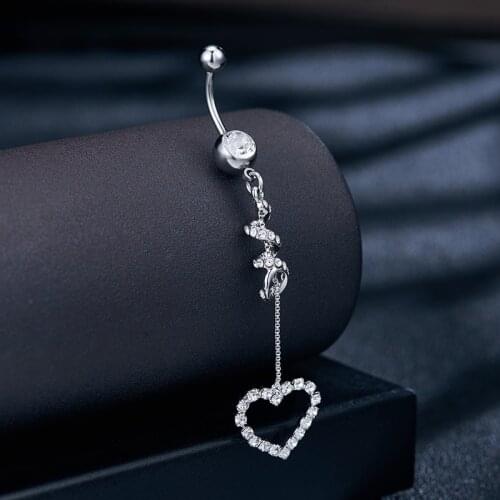 Hollow Love Shape Belly Button Ring Body Jewelry Piercing Navel Umbilical Nail Stainless Steel Crystal Earring for Women Jewelry