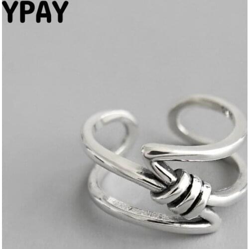 YPAY Vintage INS Woven Hollow Women Rings Korean 100% Pure 925 Sterling Silver Adjustable Finger Ring Fine Jewelry Gift YMR794