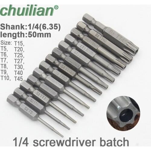 1Pcs 50mm long T5-T45 Magnetic Torx Screwdriver Bits Set Electric Screwdriver head T6,T7,T8, T10, T15, T20, T25, T27, T30, T40