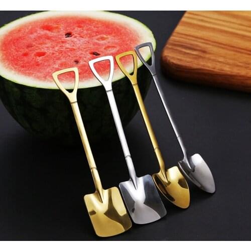 1pc Stainless Steel Shovel Spoon For Coffee Tea Kitchen Gadget And Accessories Silver Gold Color Dessert Spoon Christmas Gift