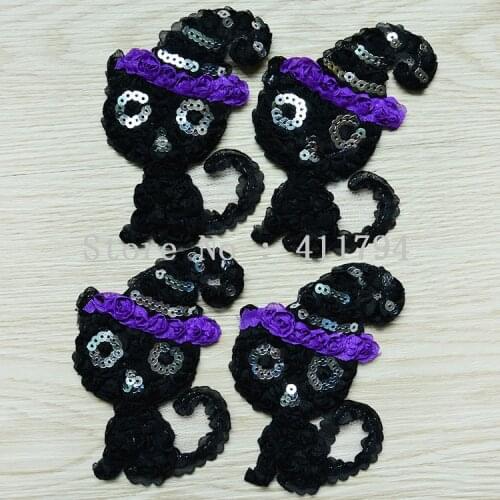 120 pcs / lots 3.5 "Chiffon cat flowers for Halloween, shabby chiffon flowers for headband