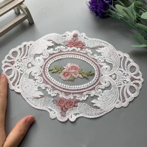 16*23 cm White Rose Lace Flower Applique Ribbon Trim for Sofa Curtain Towel Bed Cover Trimmings Home Textiles DIY Polyester New