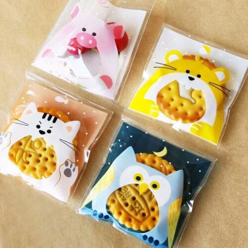 300pcs Animal Cookie Bags Owl Pig Packing Bag Biscuit Dessert Sealing Bags Party Gift Wrapping Decoration Plastic Bags