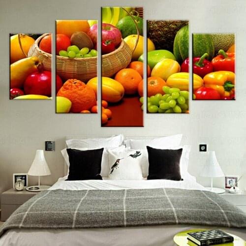 5 Panels Kitchen Theme Decorative Canvas Art Prints A variety of Fruits Realist Modular Pictures Wall Paintings For Kitchen Room