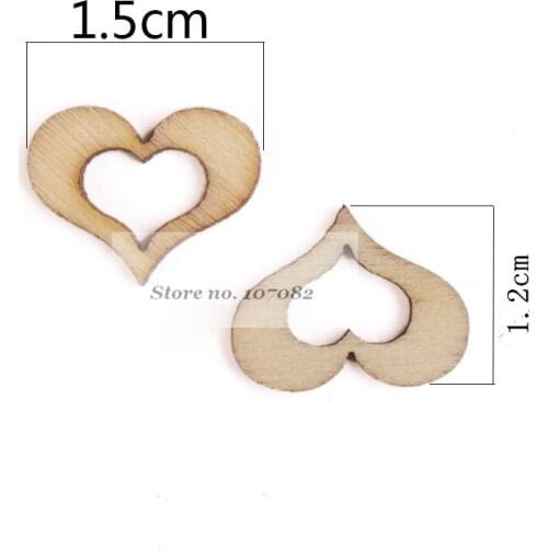 500pcs 15x12mm Hollow Open Heart Wood Embellishments Wedding Crafts Toppers Natural Chips Confetti Chips
