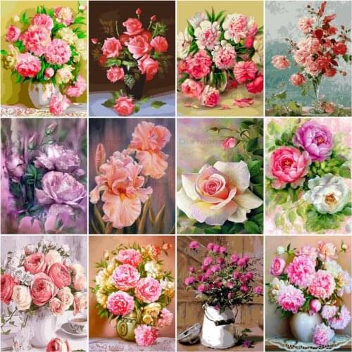 5D DIY Diamond Painting Flowers Vase Cross Stitch Kit Full Drill Embroidery Mosaic Rose Picture of Rhinestones Gift Home Decor