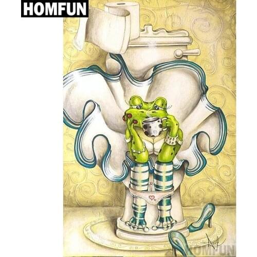 HOMFUN Full Square/Round Drill 5D DIY Diamond Painting "Frog toilet" 3D Embroidery Cross Stitch 5D Home Decor Gift A00633