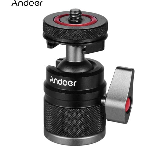 Andoer 2 in 1 Mini Cold Shoe Ball Head Dual Use with 1/4 Screw Cold Shoe Mount 360 Swivel Aluminum Alloy for Camera Phone Holder