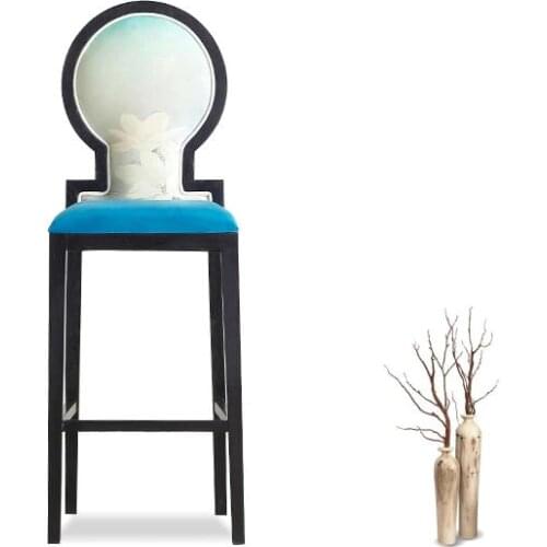 Bar chair bar solid wood chair bar counter high footed stool leisure cloth restaurant dining chair hotel club light luxury