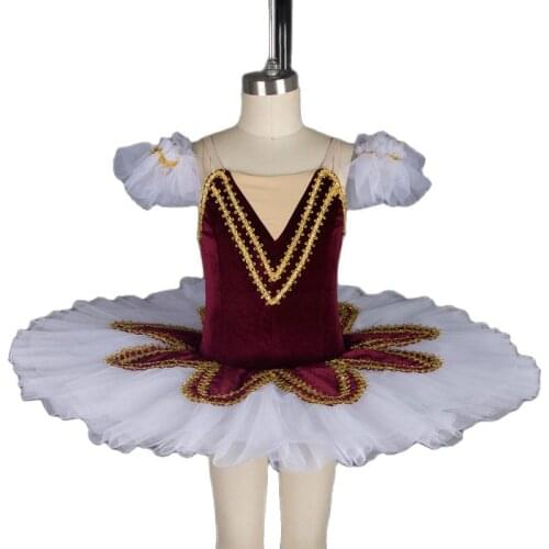 Burgundy Velvet Bodice Pre-professional Tutu Girl & Women Ballet Tutu Ballerina Dance Costumes Stage Performance Ballet Dress