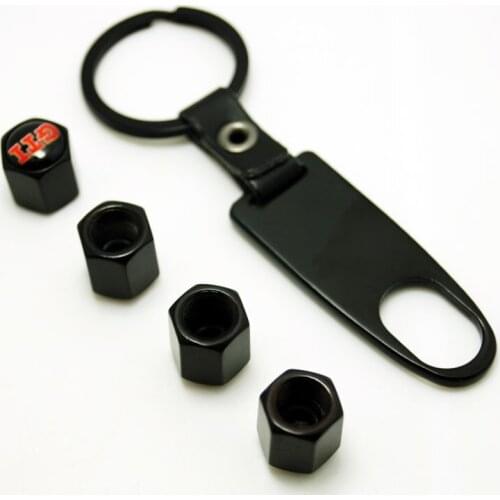 Black Car tire wheel valve steam caps 4pcs with keychain for Choose-LOGO